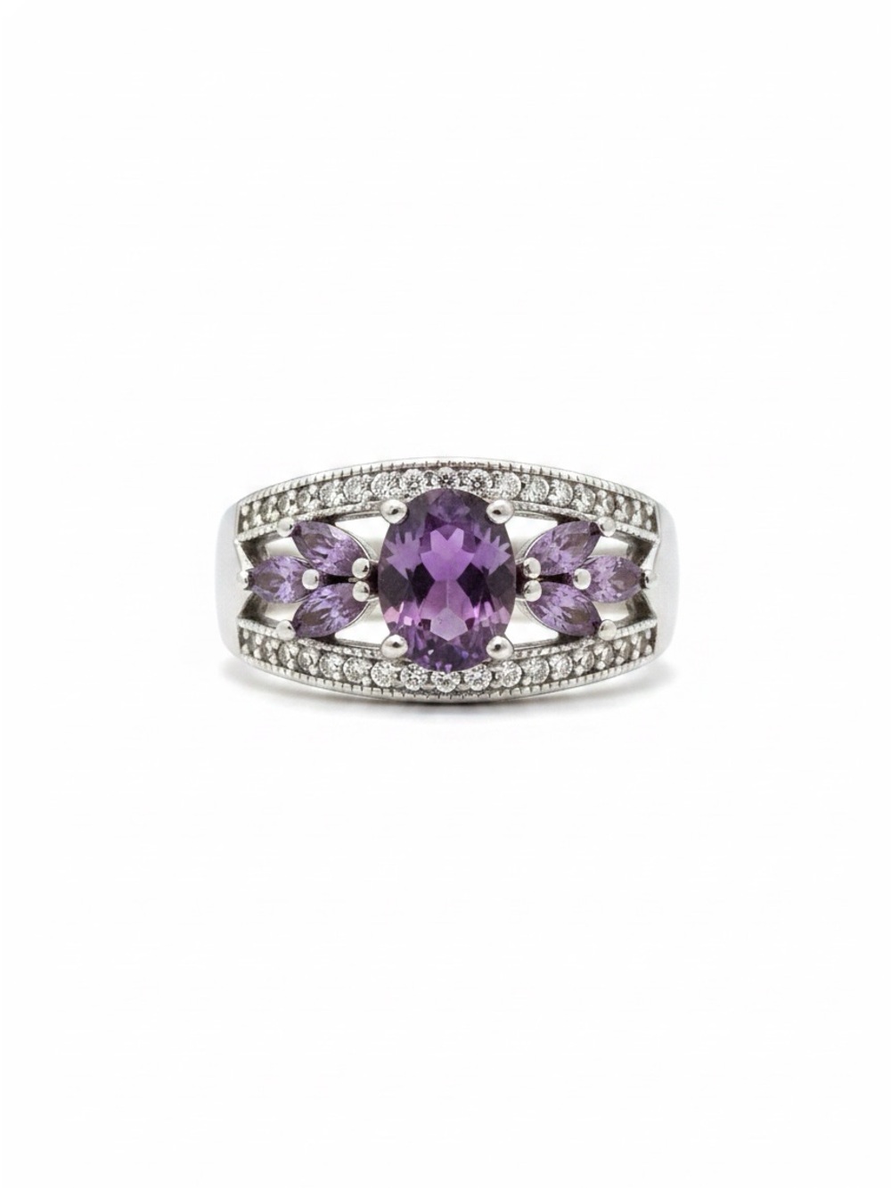 Amethyst and Diamond Accent 925 Sterling Silver Ring Size 10